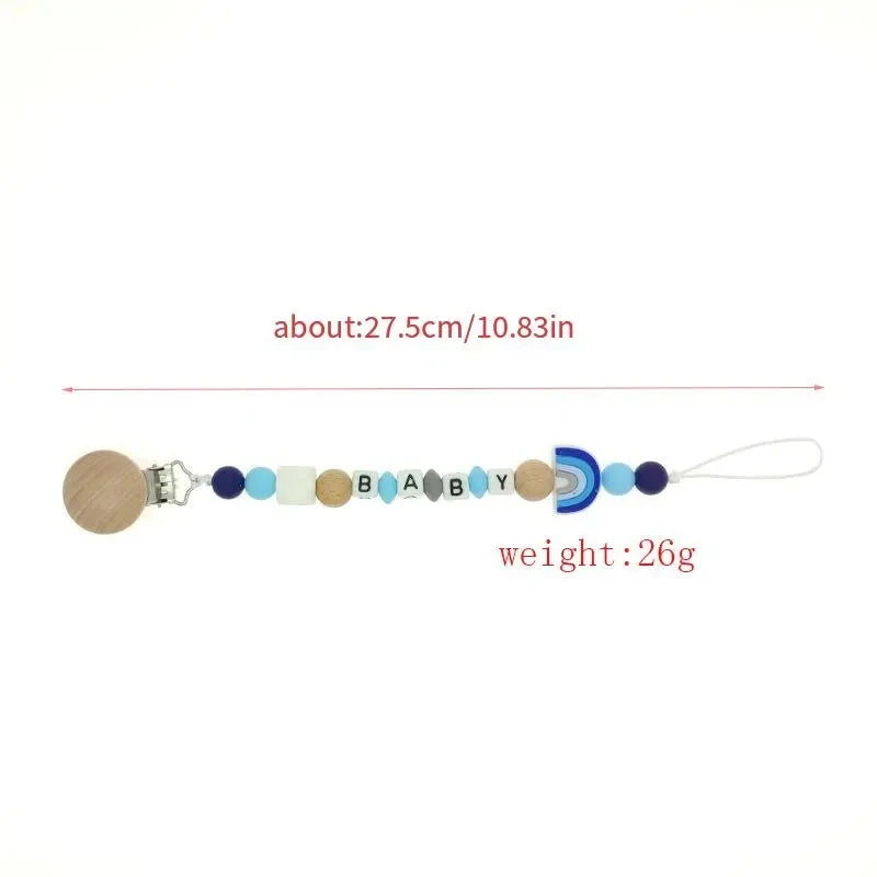 Beech Wood Clip Silicone Pacifier Chain – Baby Soother Holder & Teething Toy