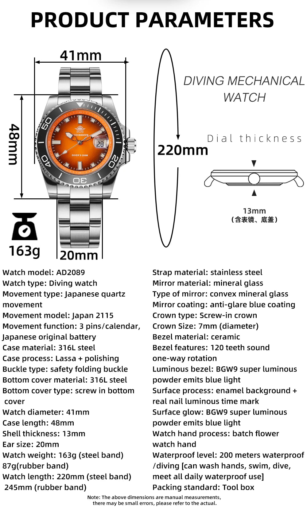 ADDIESDIVE NEW Diver Watch For Men Top Brand Waterproof Luminous Quartz Wristwatch Green/Red/Orange Dial Stainless Steel Watches