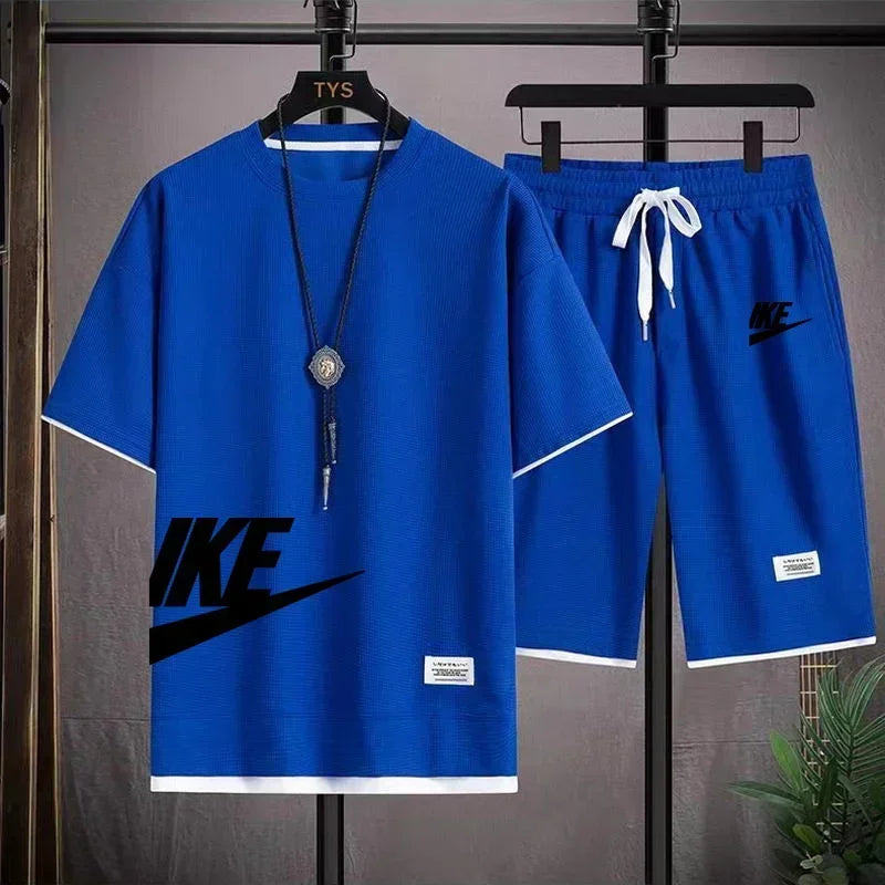 Fashionable, casual and trendy men's sportswear set, short-sleeved T-shirt and outdoor summer sports shorts set, new size M-3XL