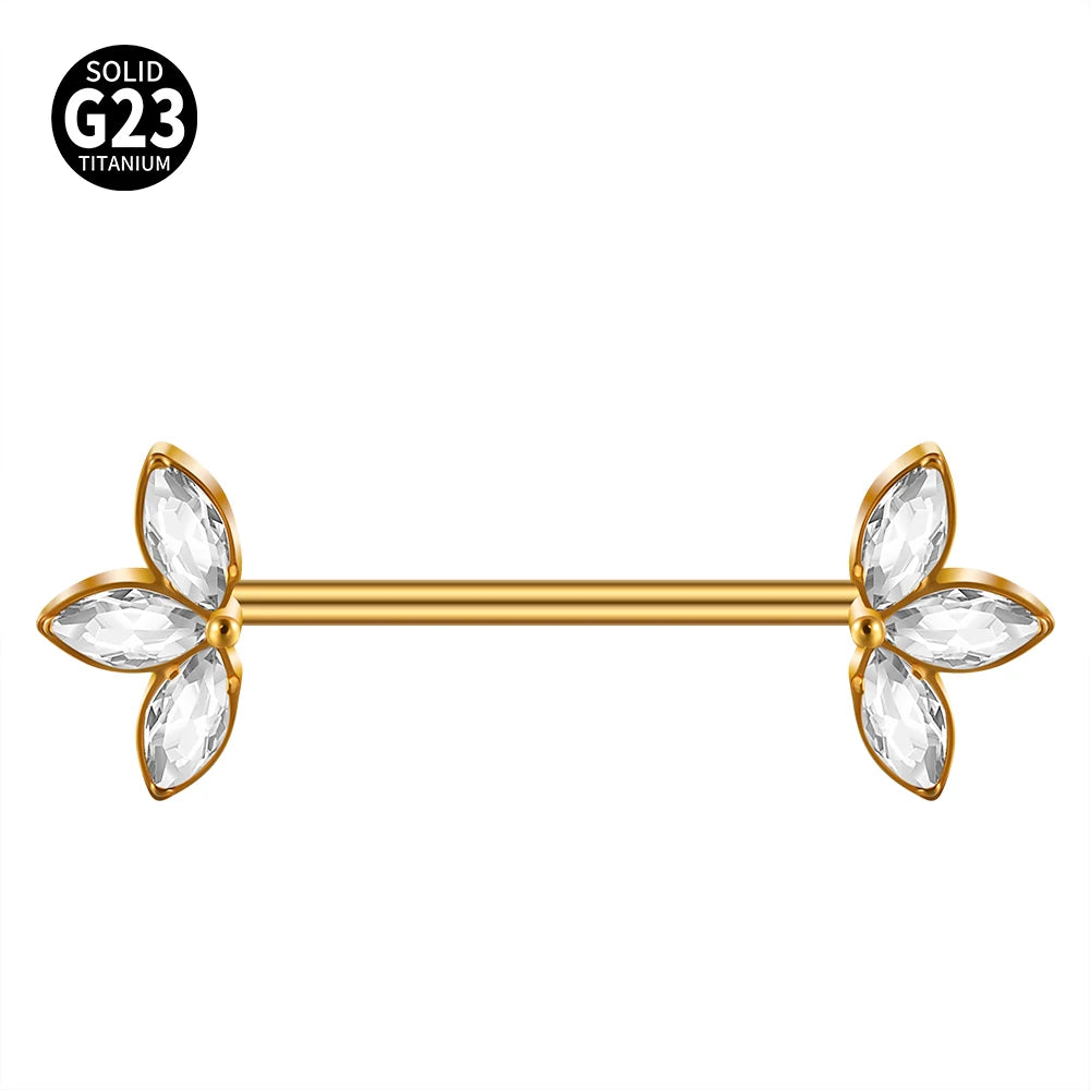 1/2PCS Heart Nipple Piercing Titanium CZ Crystal Sexy Leaf Nipple Shield Ring Nails Barbell Body Pierced Jewelry Chest Decor 16G