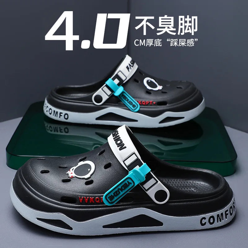 2025 NEW Men Clogs Slippers Fashion Hole Shoes Beach Sandals Indoor House Flats Shoes Lightweight Soft Bathroom Slides