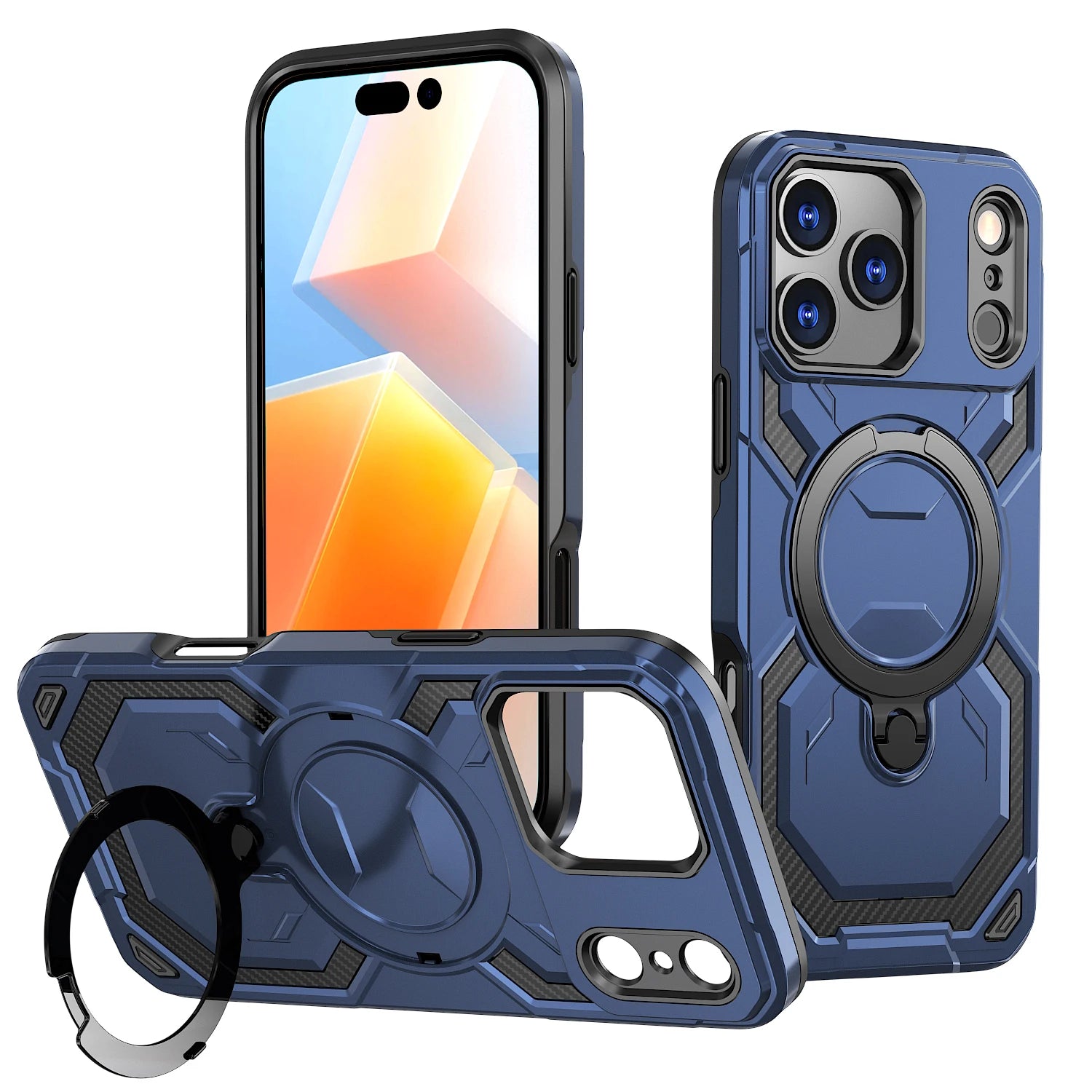 Luxury For Magsafe Wireless Charging Magnetic Armor Case For iPhone 17 Air 16E 16 15 14 13 12 11 Pro Max Plus Ring Stand Cover