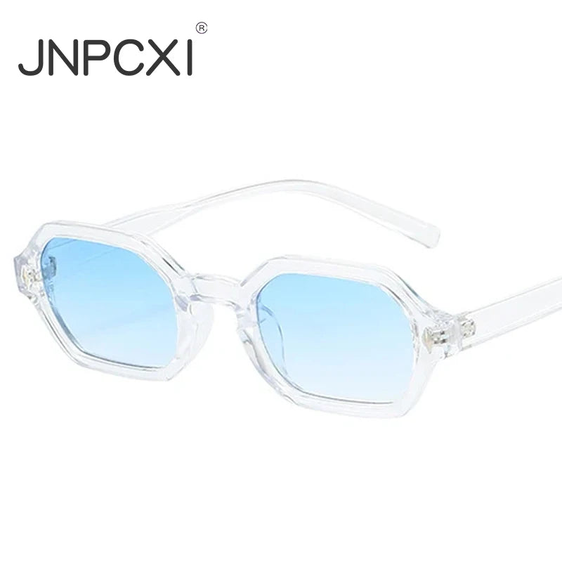 JNPCXI New Retro Small Polygon Rectangle Sunglasses Women Shades UV400 Fashion Blue Gradient Lens Men Retro Rivets Frame