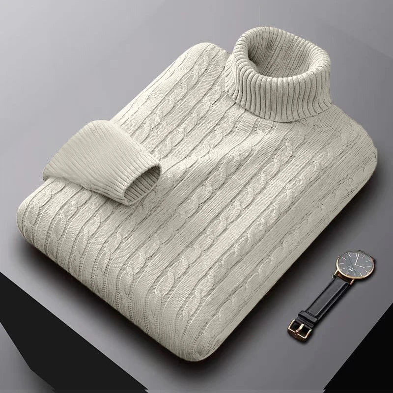 AutumnTurtleneck Knitted Sweater Outdoor Solid Color Pullover Streetwear Winter Warm Lightweight Basic twist sweaters men