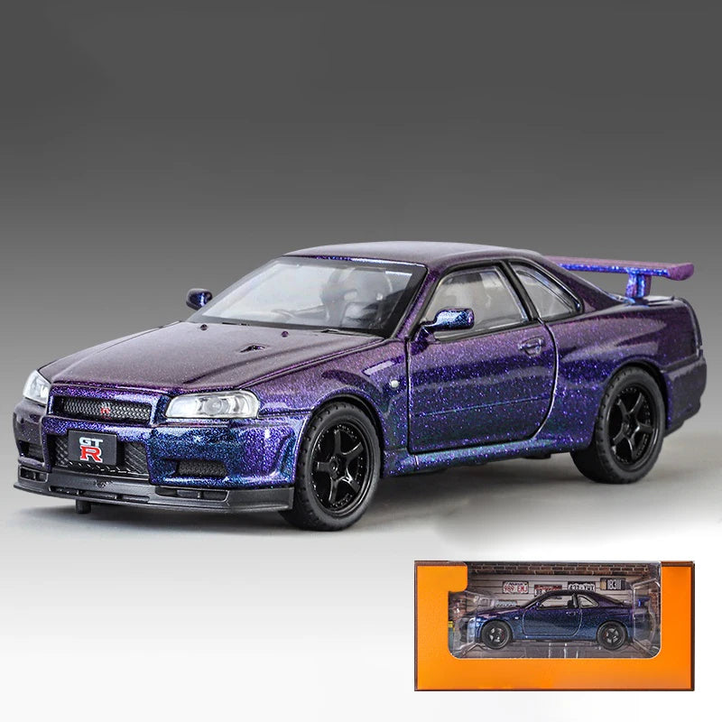 1:32 Nissan GTR R34 Skyline Street Car Version Supercar Diecast Model Car Alloy Metal Car Accessories Ornament Automobile Gifts
