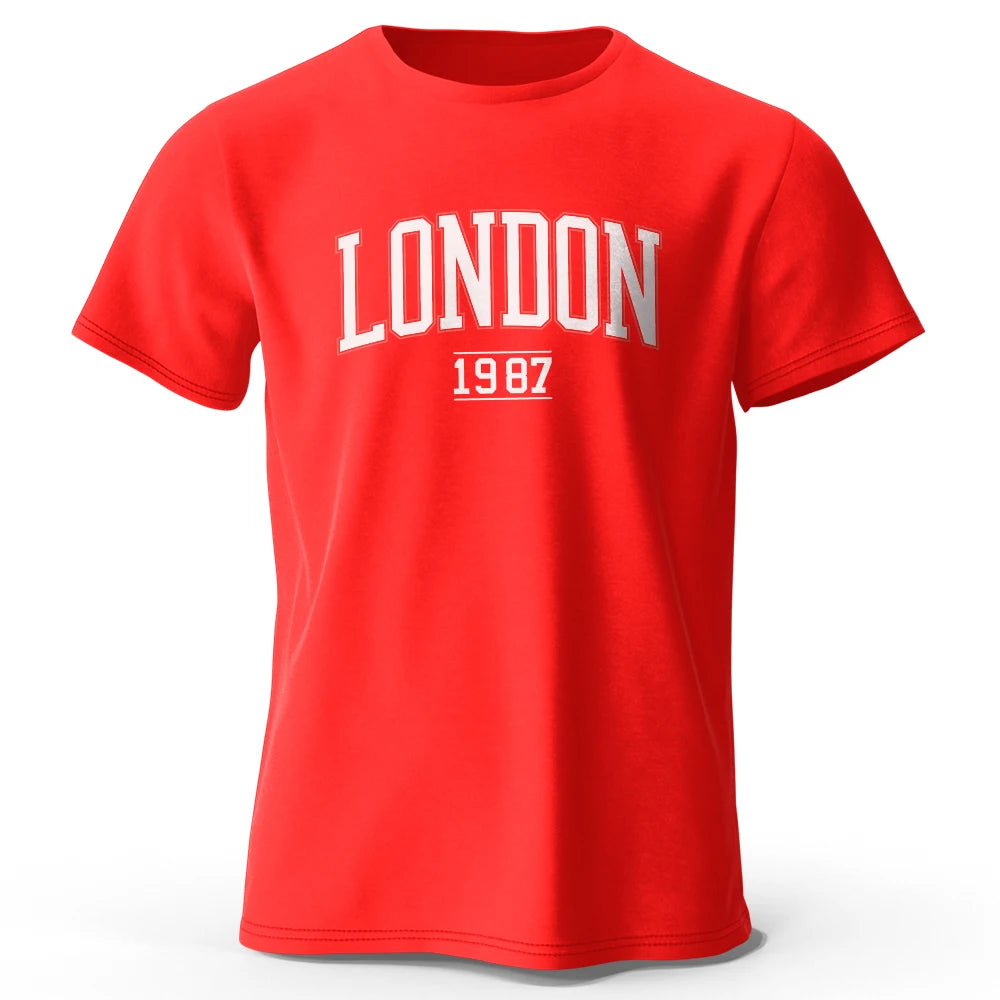 Men's London 1987 Vintage T-shirt Sport 100% Cotton Print Oversized Tees for Men Women Sportswear Tops