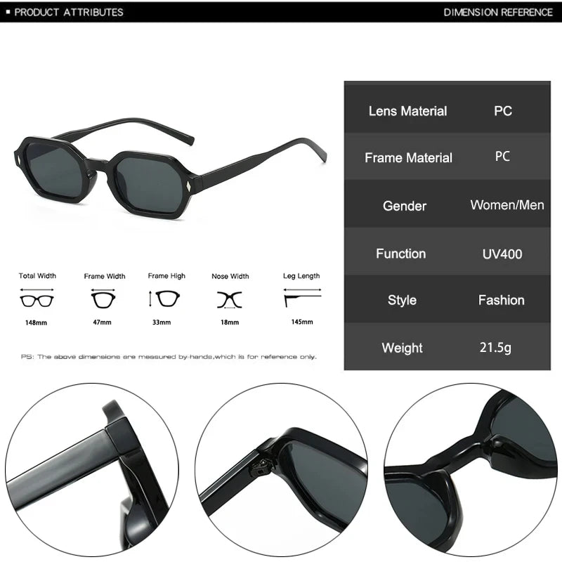 JNPCXI New Retro Small Polygon Rectangle Sunglasses Women Shades UV400 Fashion Blue Gradient Lens Men Retro Rivets Frame