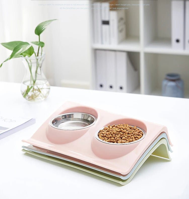 Double Bowls Pet dog cat Feeding Station Stainless Steel Water Food Bowls Feeder Solution for Dogs Cats supplies