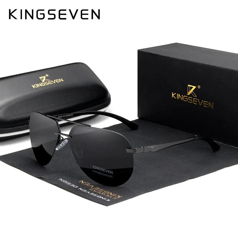 KINGSEVEN Aluminum Polarized Rimless Sunglasses Men UV400 Anti-glare Women Pilot Glasses Trendy Driving Eyewear