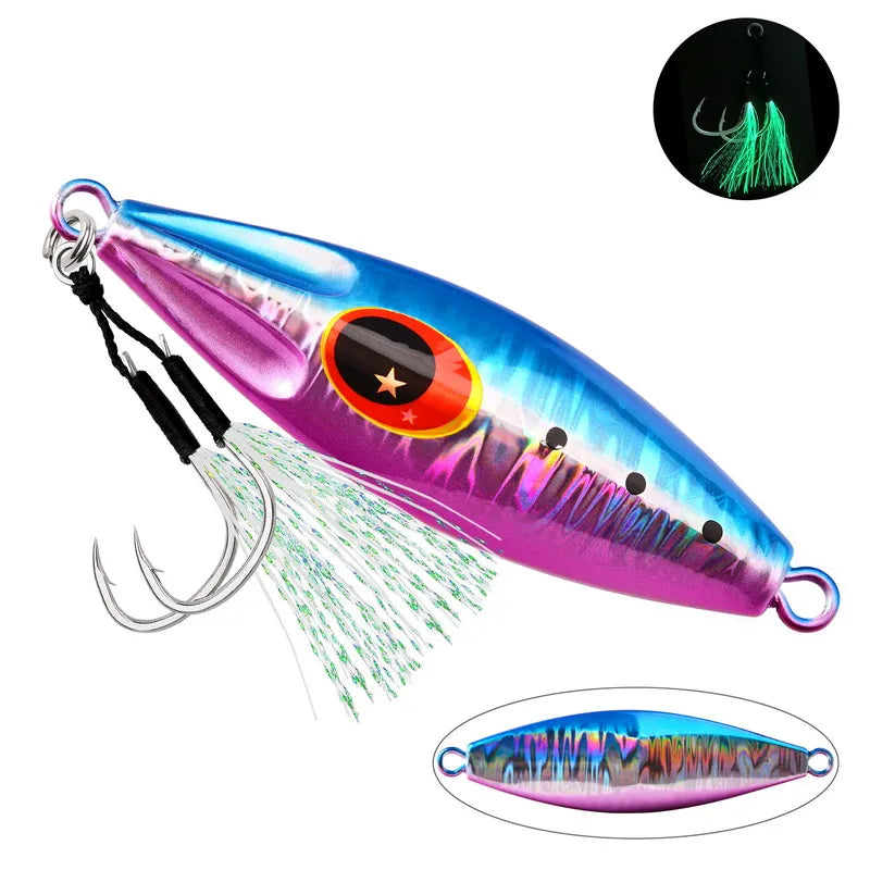 1pcs Glowing Metal Jig Fishing Lure Bionic Sea Bait With Realistic Action Durable Slow Pitch Jig For Nighttime Catches