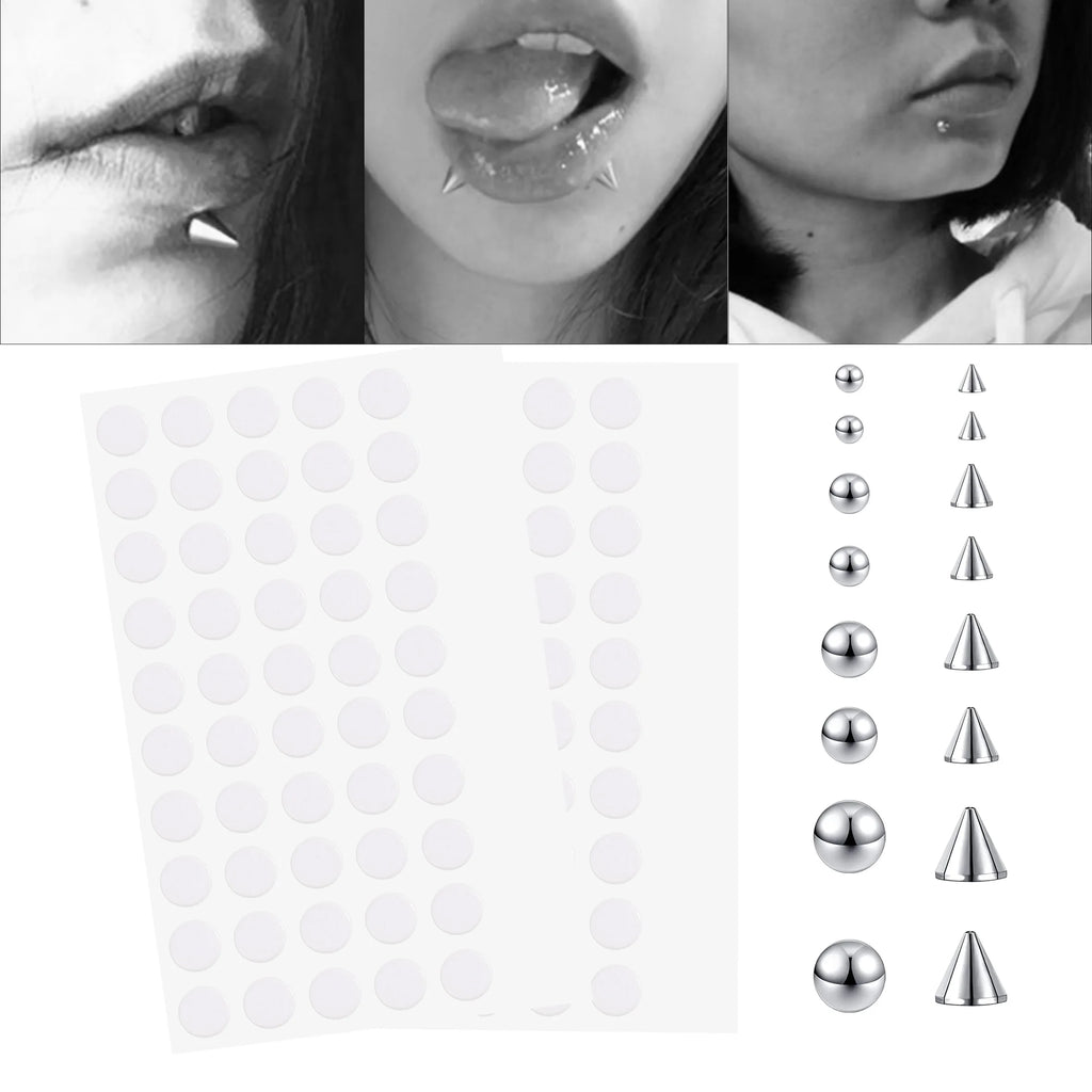 180pcs Metal Fake Nose Ring Stickers Non Piercied Lip Nails Ear Stud for Women Men Pack Fake Eyebrow Lip Piercing Body Jewelry