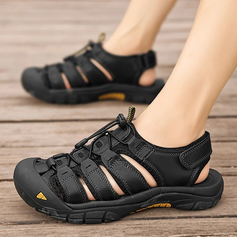 New Summer Genuine Leather Men Sandals Fashion Design Breathable Casual Shoes Men Soft Bottom Large Size Outdoor Beach Sandals