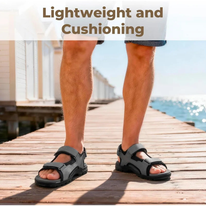 FitVille Mens Sandal Wide Toe Box Walking Athletic Sandals For Men With Arch Support Cushion Slip-Resistant Beach Sandals