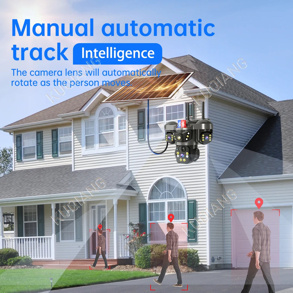 V380 Three Lens Three Screens 15MP 4G Solar Camera Outdoor WiFi 10X Digital Zoom Waterproof Auto Tracking Security CCTV Cameras