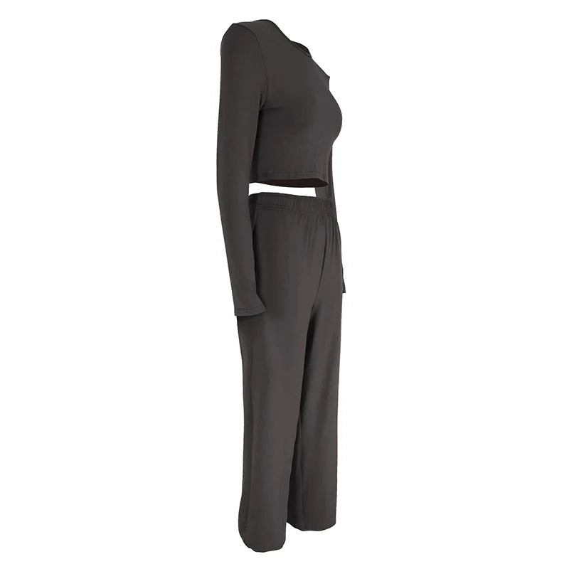 Spring New Women's T-shirt Loose Pants 2 Piece Long Sleeves O-Neck Tees Casual Slim Fashion Trouser Solid Basic Female Clothing