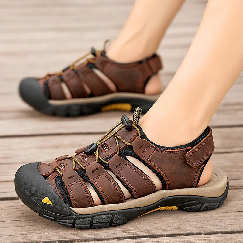 New Summer Genuine Leather Men Sandals Fashion Design Breathable Casual Shoes Men Soft Bottom Large Size Outdoor Beach Sandals