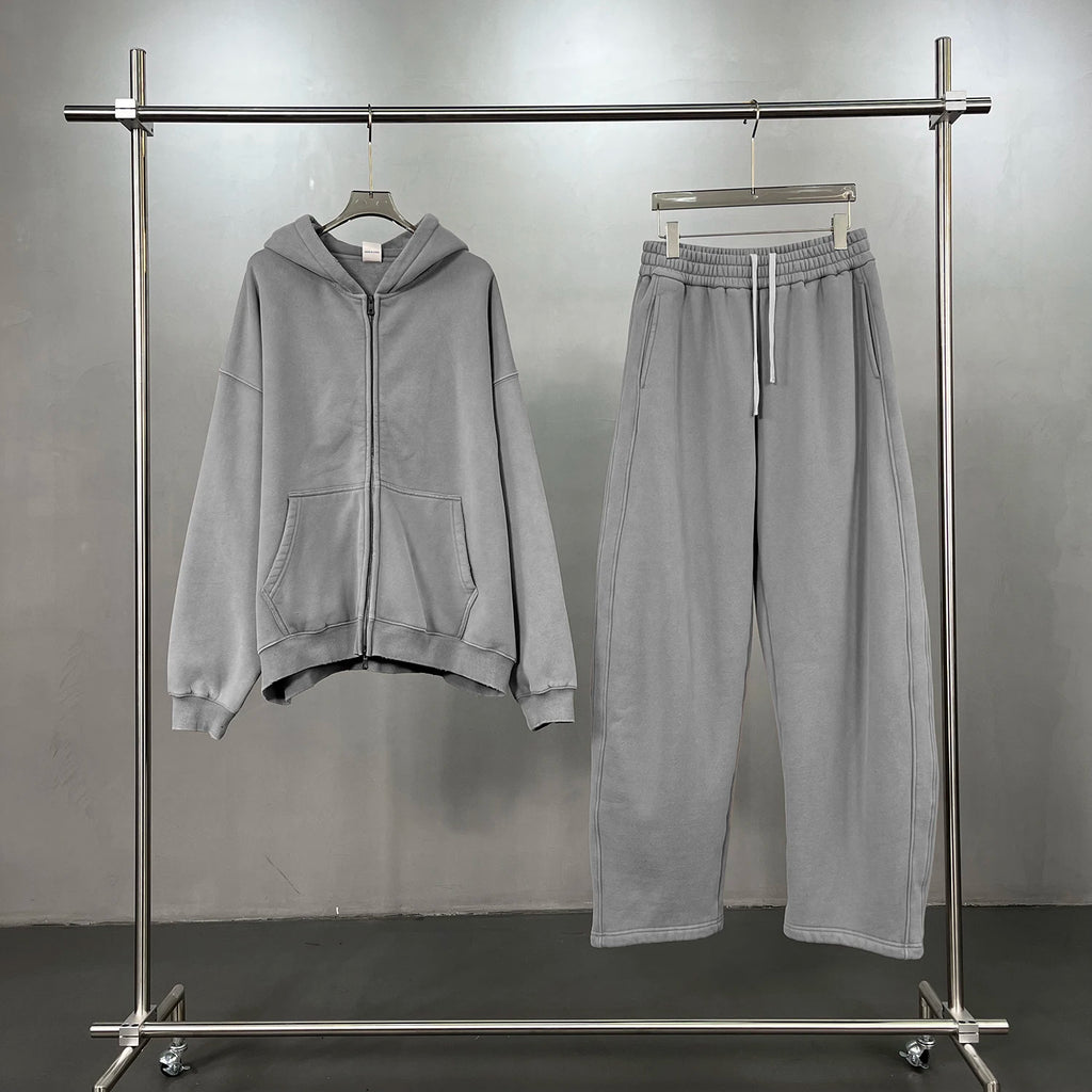 New Autumn and Winter Cashmere Zip Up Jacket Streetwear Casual Oversized Acid Washed Wax Printed Hooded Fleece Zipper Hoodie