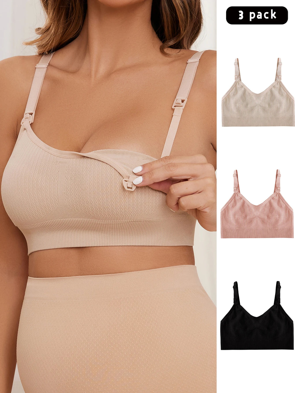 Women's Nursing Bra Set of 3 – Wire-Free Anti-Sag Comfortable Breastfeeding Underwear