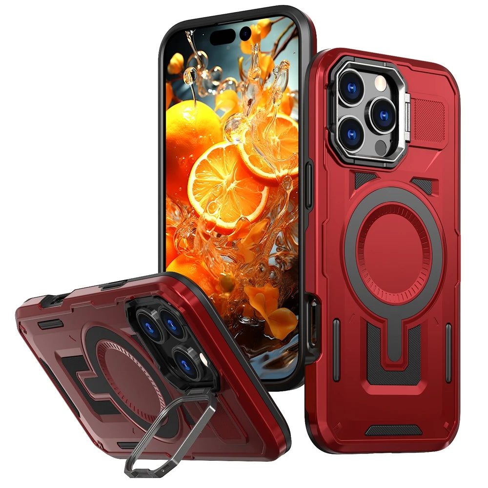 Luxurious Armor Case for iPhone 17 air 16 e 15 14 13 12 11 Pro Max Plus Magnetic Metal Stand Holder Kickstand Protective Hard Co