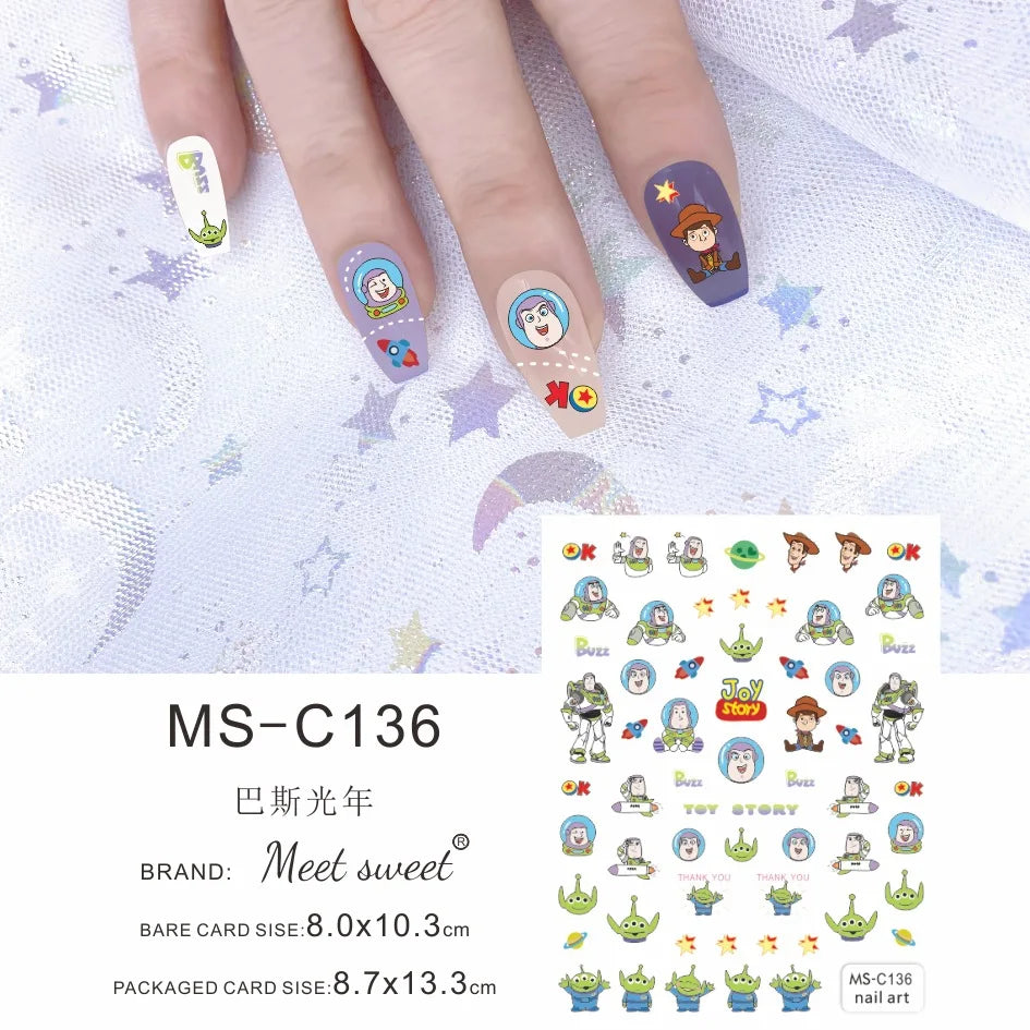 Disney Cartoon Adhesive Nail Stickers Nail Decorative Decals Nail Sliders Stitch Mickey 3D Stickers Press on Nails