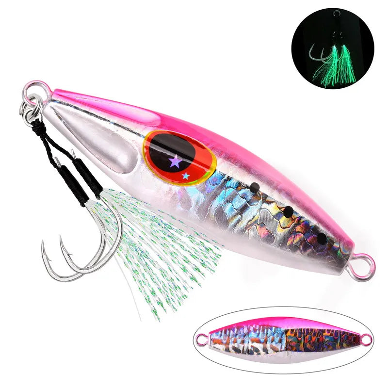 1pcs Glowing Metal Jig Fishing Lure Bionic Sea Bait With Realistic Action Durable Slow Pitch Jig For Nighttime Catches