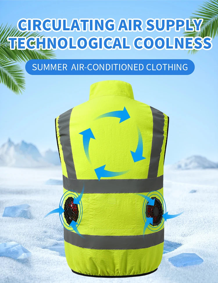 Summer Cooling Labor Protection Clothing, Breathable and Ventilated Fan Suit, Sanitation Reflective Vest, Heatstroke Prevention