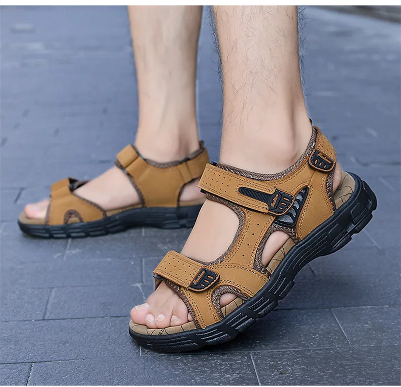 Hot Sale Summer Men's Sandals Outdoor Non-slip Men's Beach Sandals Handmade Genuine Leather Men's Shoes Fashion Men Sneakers