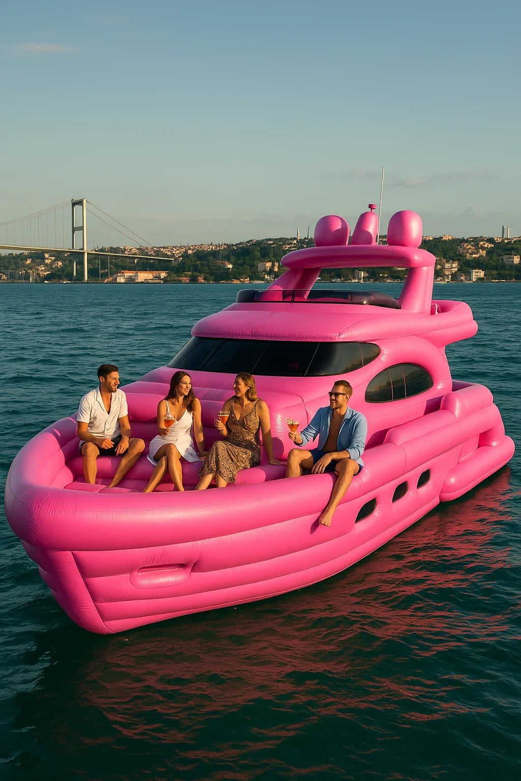 Large Custom Inflatable Yacht Pink Boat New High Quality PVC Outdoor Watercraft for Summer Party Leisure