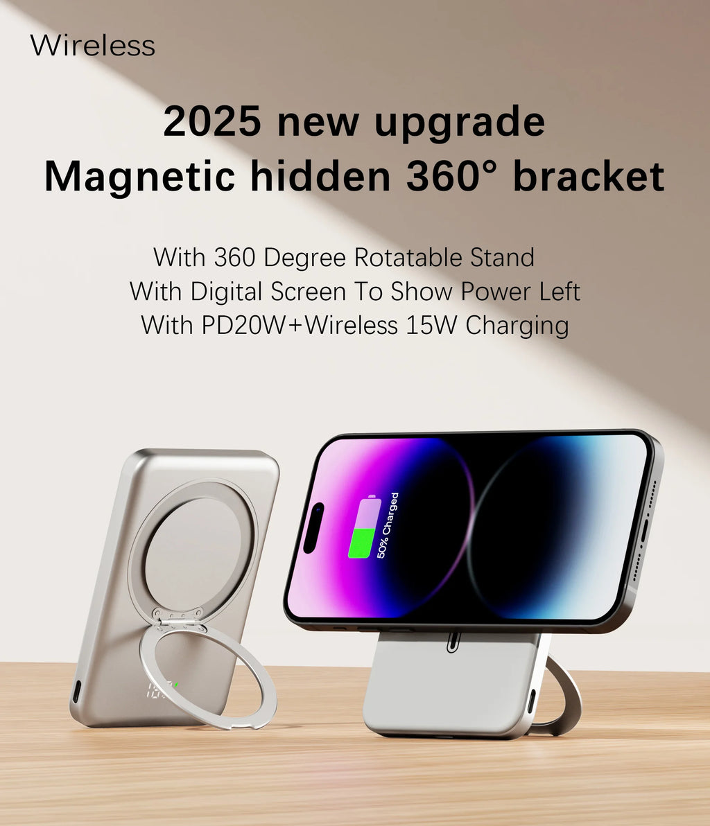 Magnetic Power Bank 10000mAh Wireless Fast Charger Stand  For MagSafe Powerbank Portable External Battery For iPhone Samsung