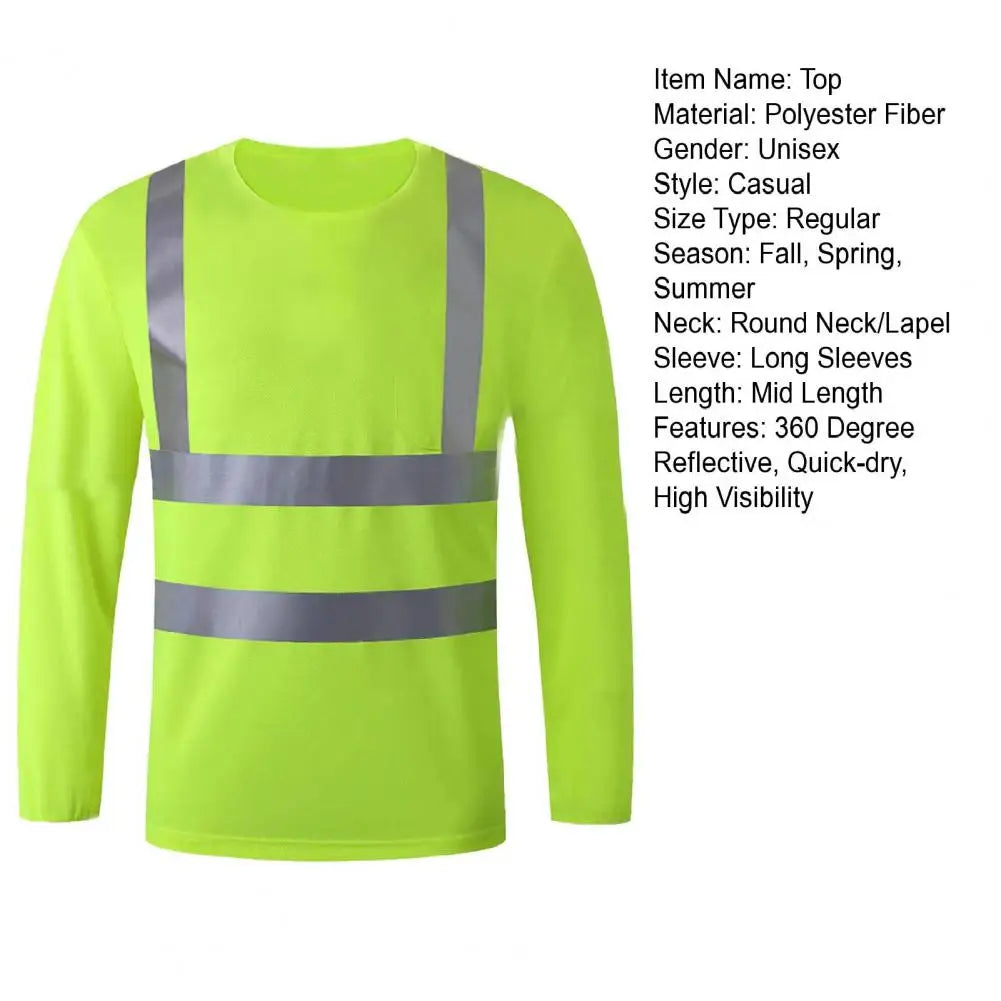 Reflective Safety T-Shirt 360 Degree Reflective Zones High Visibility Long Sleeves Outdoor Construction Worker Top for Night