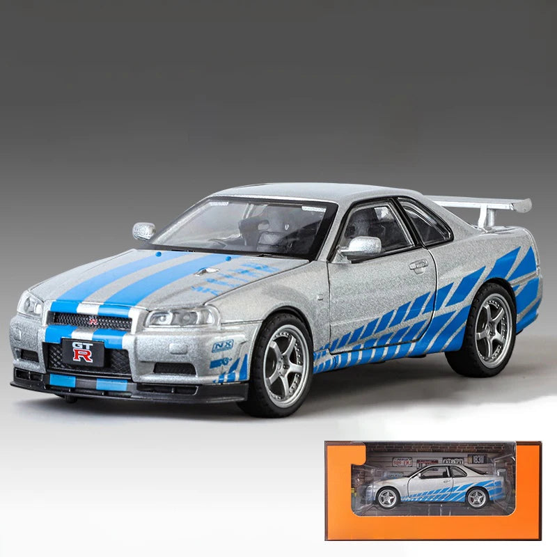 1:32 Nissan GTR R34 Skyline Street Car Version Supercar Diecast Model Car Alloy Metal Car Accessories Ornament Automobile Gifts