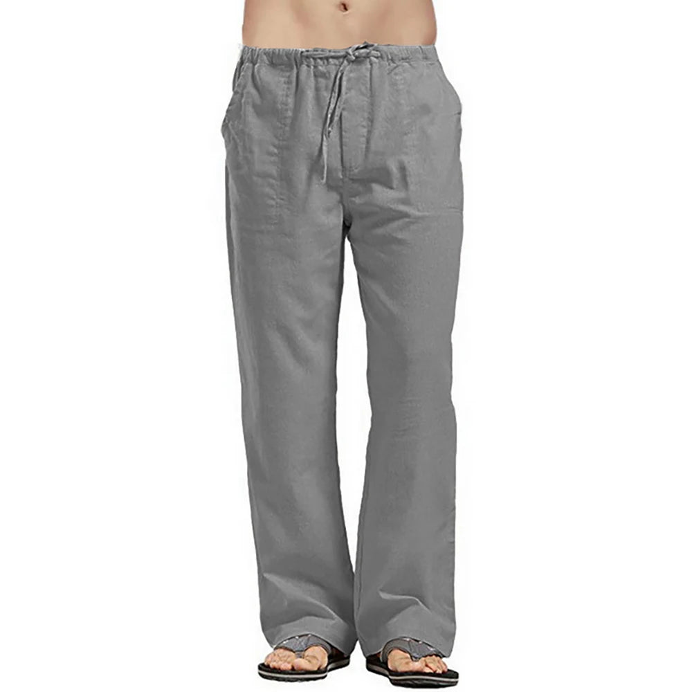 Men's Summer Loose Long Pants Elastic Waist Drawstring Leisure Resort Trousers Men Lightweight Breathable Straight Leg Pan