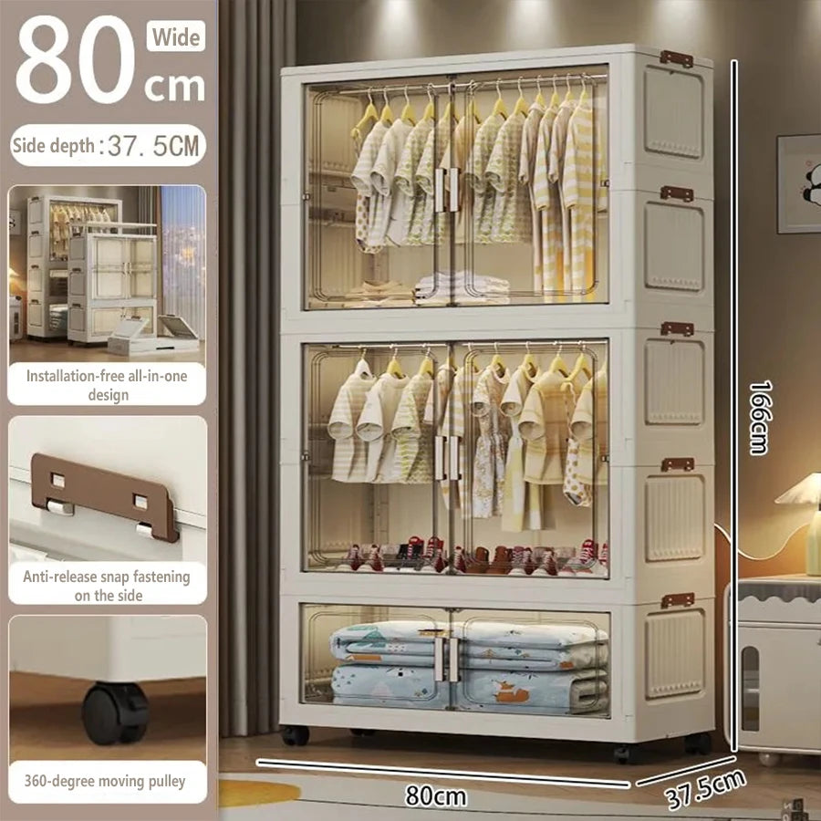 Multi-Functional Folding Storage Cabinet with Doors White/Black/Gray for Home Office Kitchen Bathroom Organizer