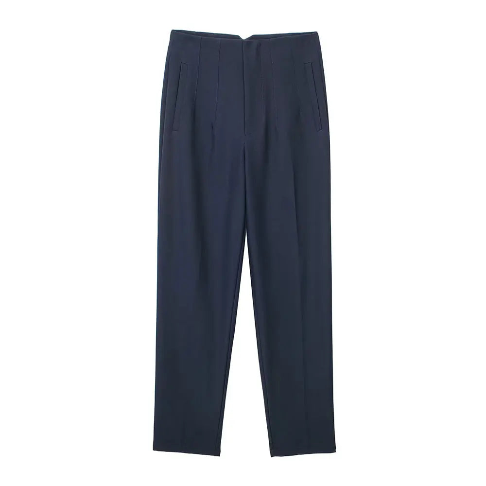 DUOPERI Women Fashion Solid Basic High Waist Trousers Chic Female Office Lady Casual Business Workwear Long Pant
