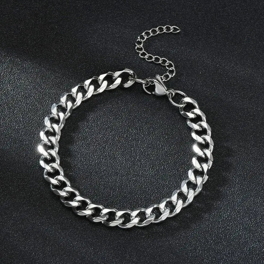 3/5/7mm Width Stainless Steel Punk Style Cuban Chain Bracelet Simple Fashion Jewelry Bracelet Gifts For Men Women 2024New Trendy