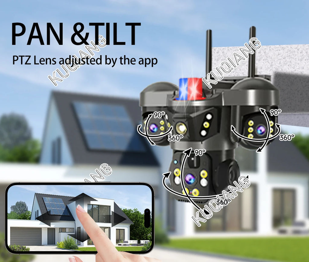 V380 Three Lens Three Screens 15MP 4G Solar Camera Outdoor WiFi 10X Digital Zoom Waterproof Auto Tracking Security CCTV Cameras