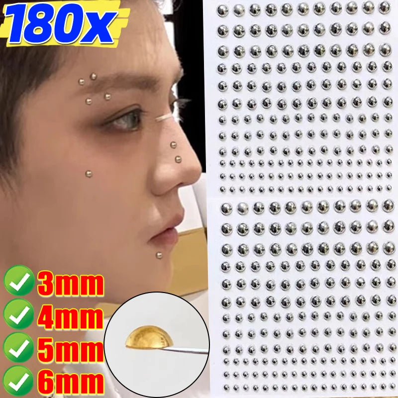 180pcs Metal Fake Nose Ring Stickers Non Piercied Lip Nails Ear Stud for Women Men Pack Fake Eyebrow Lip Piercing Body Jewelry