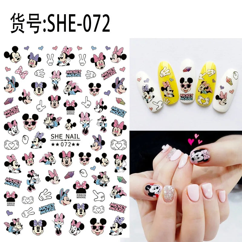 Disney Cartoon Adhesive Nail Stickers Nail Decorative Decals Nail Sliders Stitch Mickey 3D Stickers Press on Nails