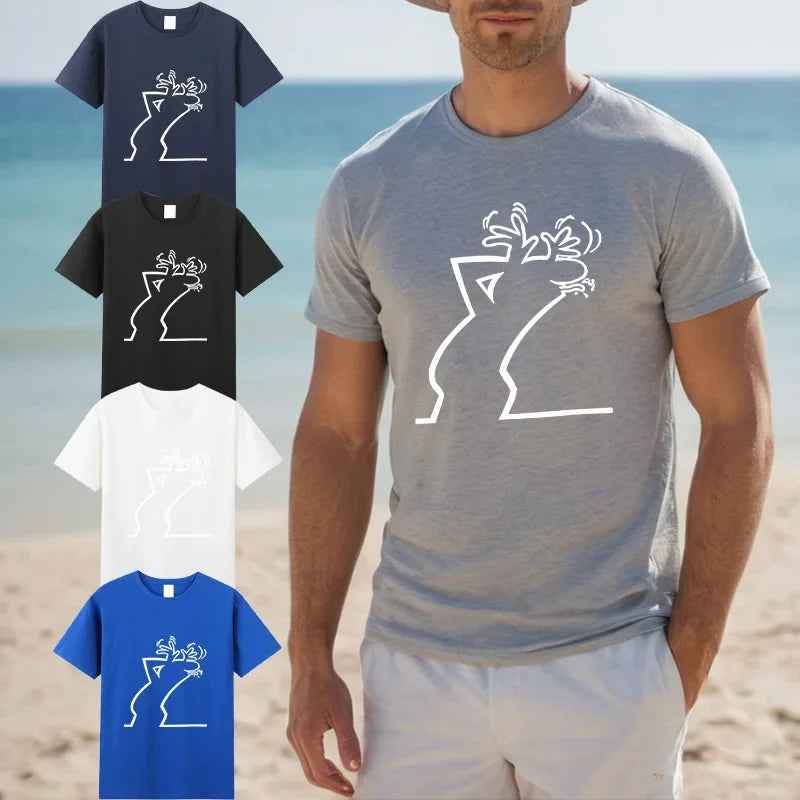 Casual Men's Short Sleeve Round Neck Fashion Cotton Graphic Printed T - Shirts Tops
