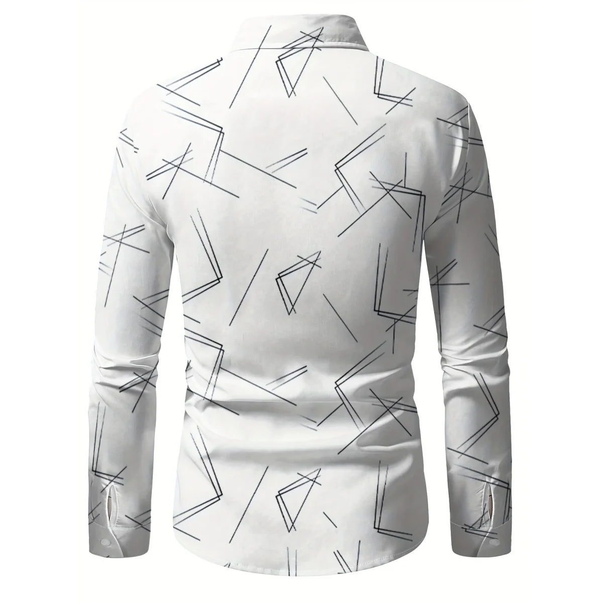 Men's Trendy Geometric 3D Line Print Long-Sleeved Shirt Men's Button up Shirt Casual Fashion Male White Shirt Lapel Shirt Tops