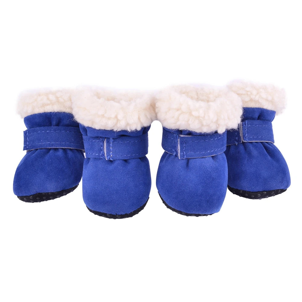 4pcs/Set Plush Dog Boots – Warm Autumn & Winter Pet Shoes