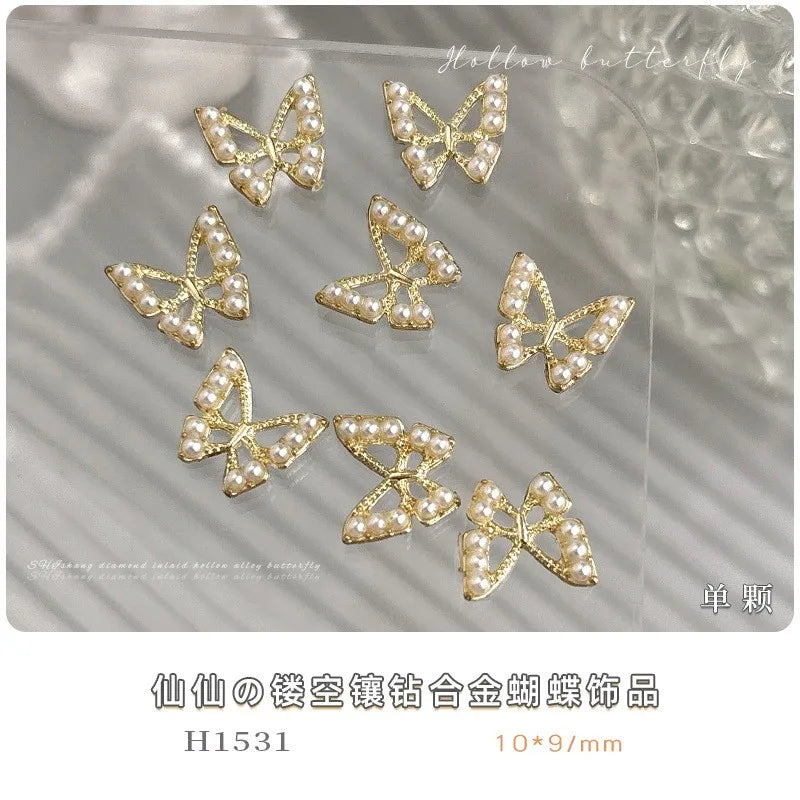 10PCS 3D Mini Crystal Butterfly Nail Art Charms Jewelry Parts Accessories Luxury Alloy Nails Decoration Rhinestones Supplies