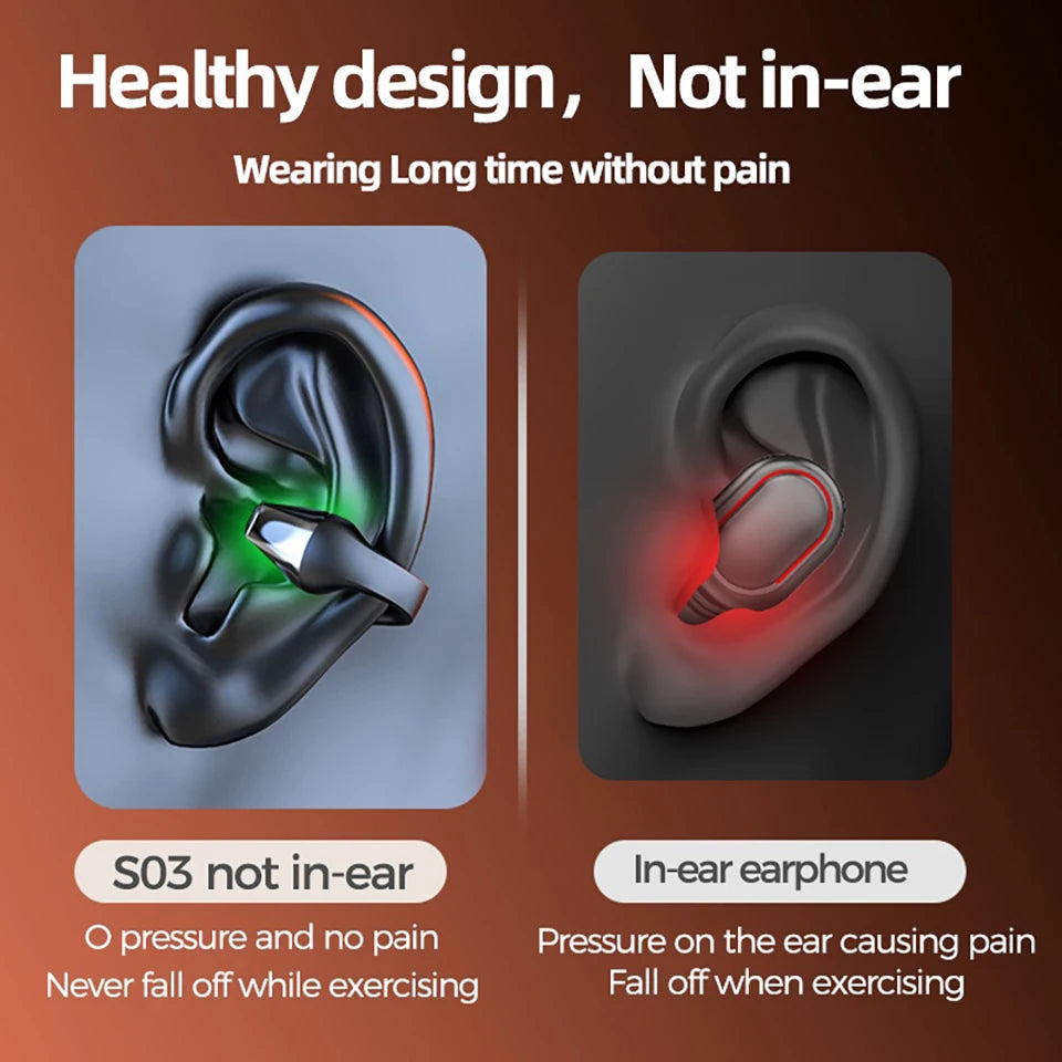 Wireless Bluetooth 5.2 Earphones Bone Conduction Earphones Sports Noise Reduction Ear Clip HiFI Stereo Earphones Digital Display