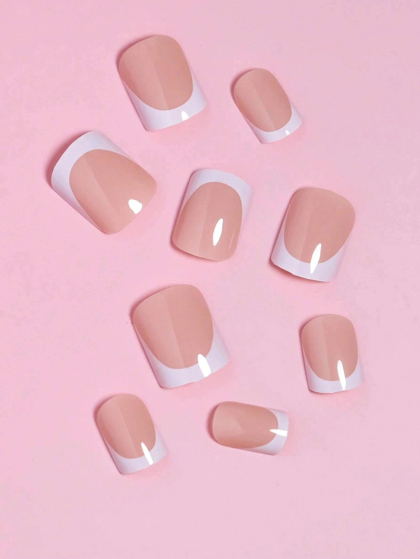 24pcs/set Short Square Fake Nails for Women Cute Bride Heart White French Tips Faux Ongles Y2k Press on False Nail Supplies
