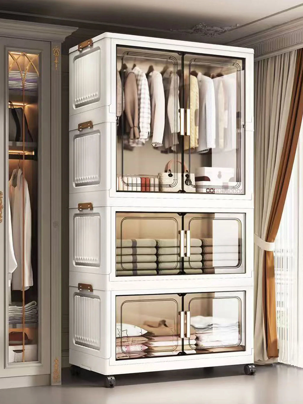 Multi-Functional Folding Storage Cabinet with Doors White/Black/Gray for Home Office Kitchen Bathroom Organizer