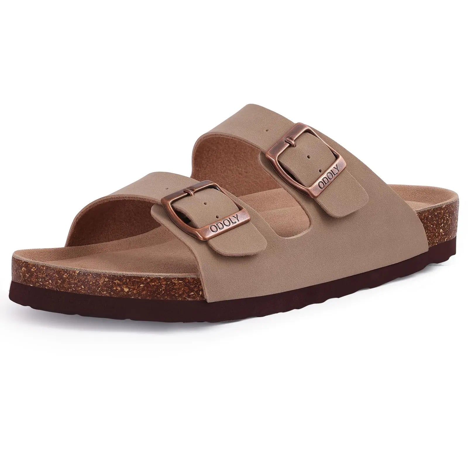 Litfun Women's Cork Footbed Sandals Classic Flat Sandals Fashion Thick Bottom Double Buckle Slides Beach Sandals With Adjustable