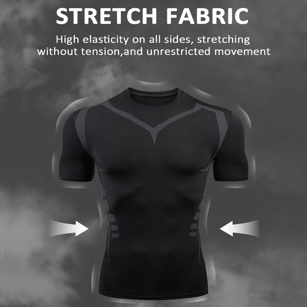Men's Running Compression Shirts Short Sleeve Sport Gym Tees Fitness Quick Dry Sweatshirt Jogging Tracksuit Athletic Shirt Tops