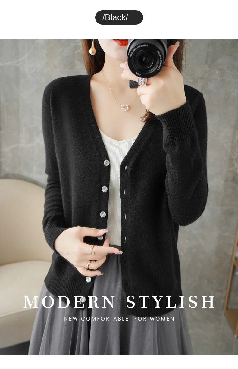 2024 New V-Neck Temperament Small Fragrant Wind Women Loose Sweater Sweater All Sweater Coat Special Offer Cardigan ZHI D035