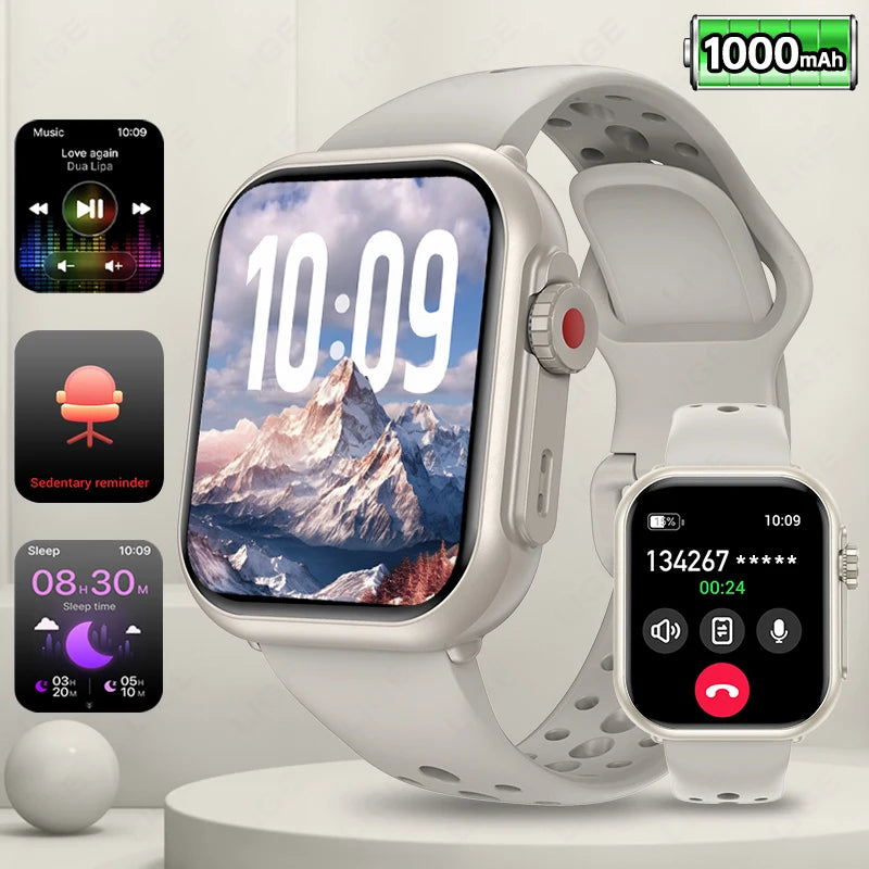 LIGE New 1000mAh Big Battery Smart Watch Full Touch Bluetooth Call Men's Watches 100+ Sports Mode Heart Rate Monitor Smartwatch