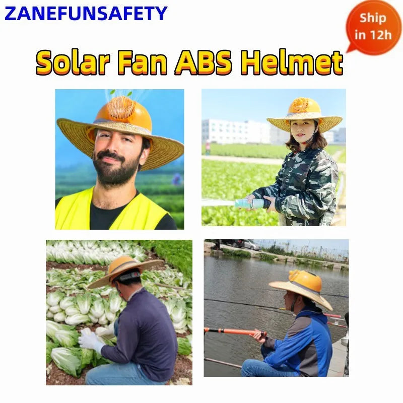 Solar Fan Helmet With Powerful Fan Big Straw Hat Cloth Hat Solar Panel 6000mAh Rechargeable Lithium Battery LED Headlight Helmet